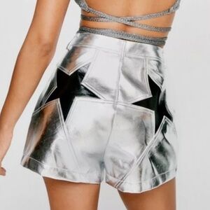 Nasty Gal Silver Star Shorts, Good, Sz 8